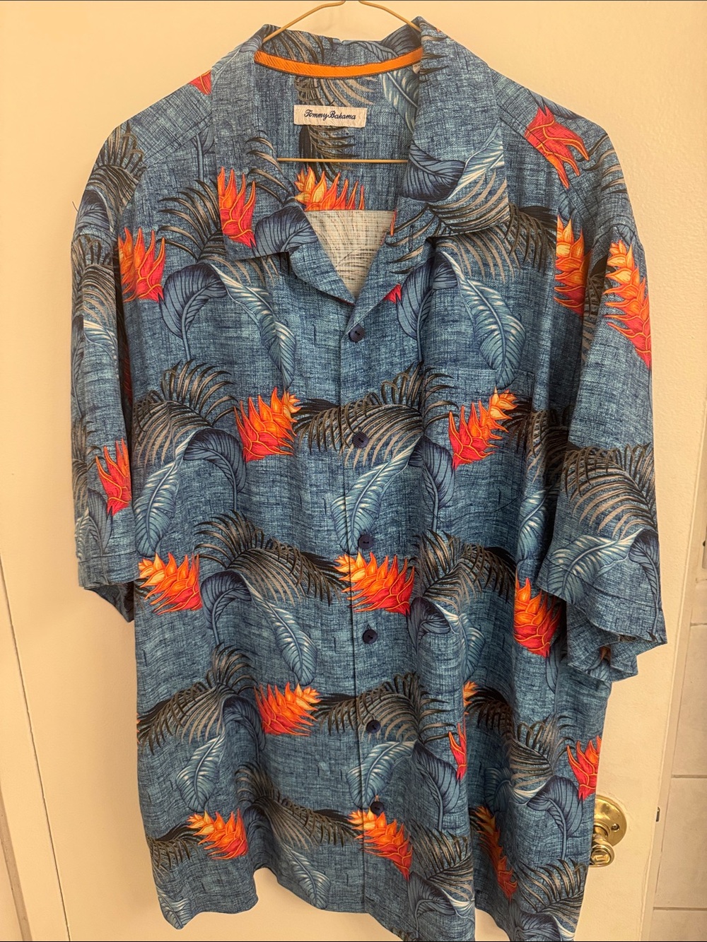 Tommy Bahama Blue Hawaiian Shirt with Orange Floral Print